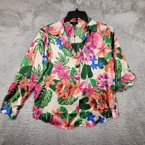 HAVER London Floral Print Blouse‎ Womens Small Petite Tropical Button Down